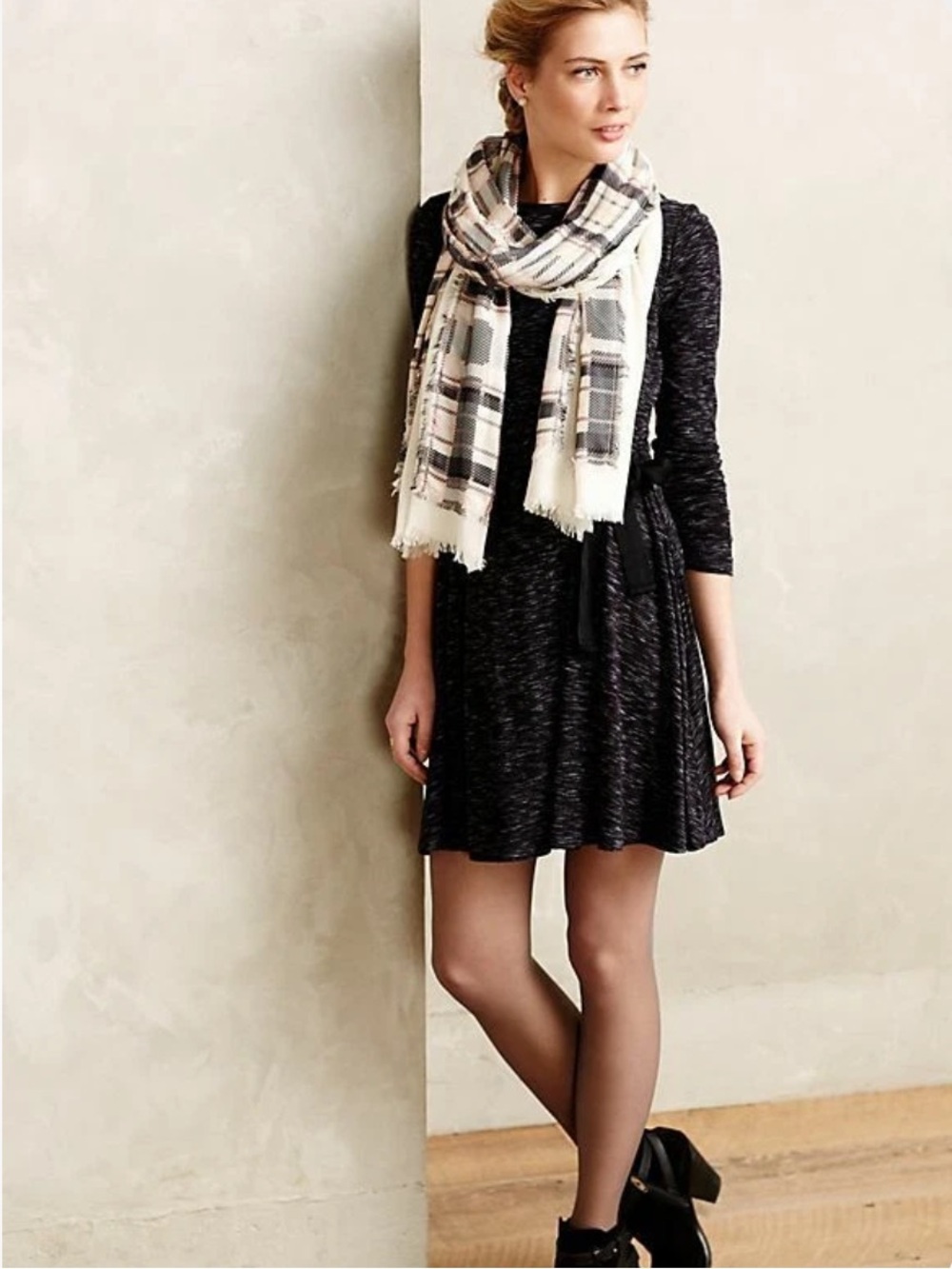 ·Anthropologie· Saturday Sunday Gray Nova Tie Waist Dress Size Large Petite